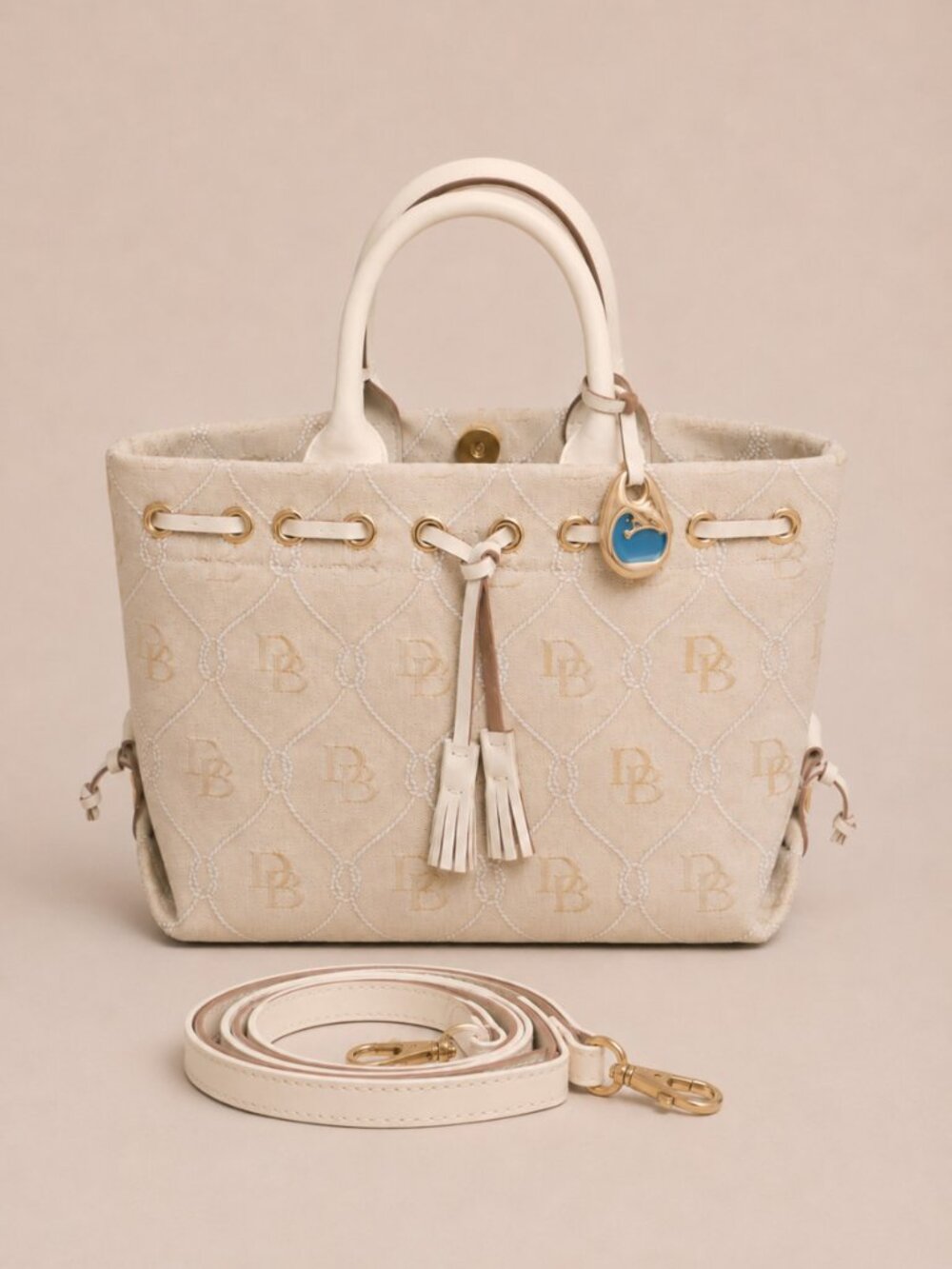 Dooney & Bourke Cream & Ivory Logo Canvas Satchel NWOT